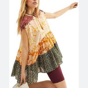 Free People Women's Gotta Have You Tunic Top XS Marigold Tiered Boho Oversized